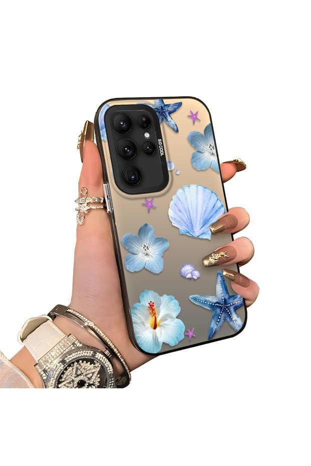 Samsung Galaxy S22 Ultra Compatible Silicone Edge Hard Back Case Sea Star Patterned Phone Case