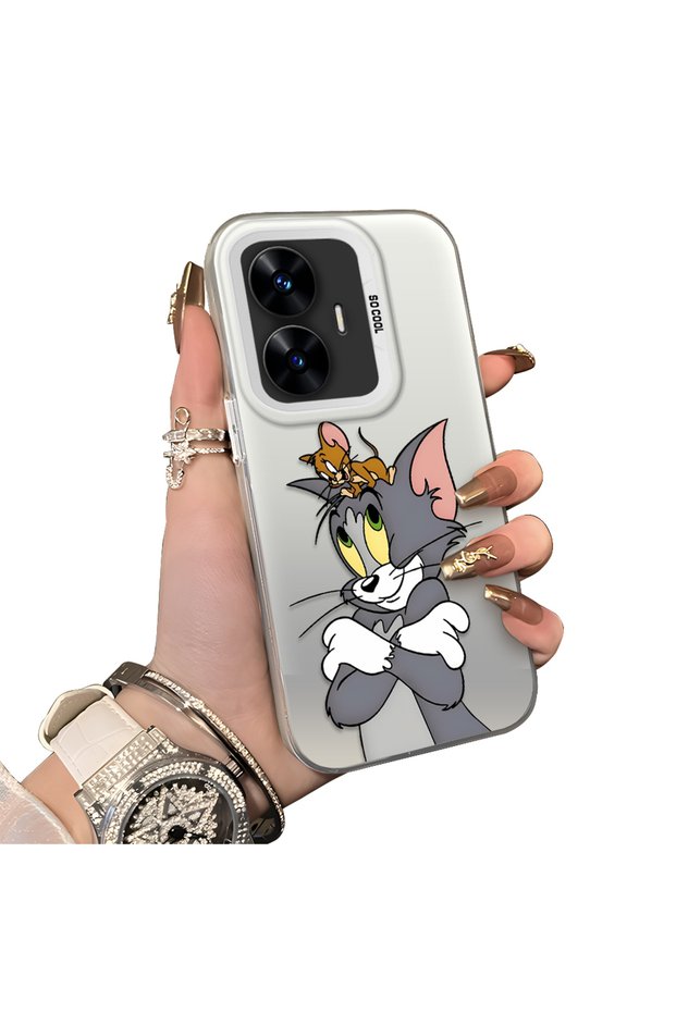 Realme C55 Compatible Silicone Edge Hard Back Case Mouse Pattern Couple Phone Case