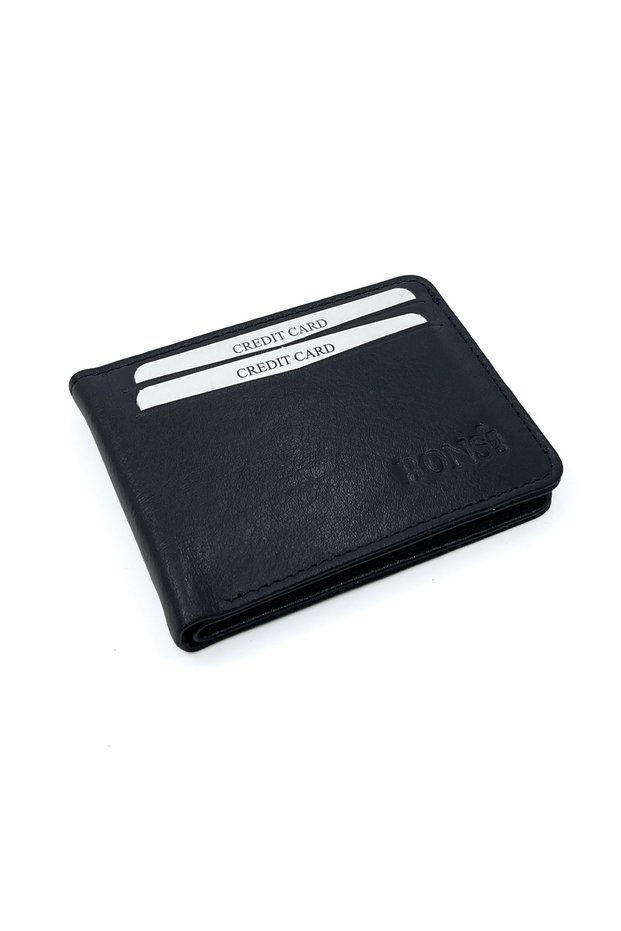 Genuine Leather Men's Wallet - Minimalist Card Holder and Wallet - Black