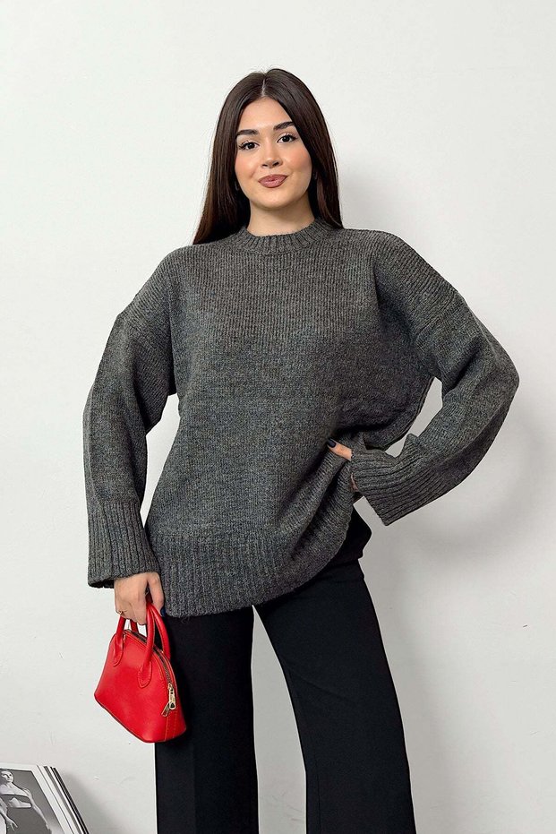 Women's Crew Neck Casual Basic Knitwear Sweater Anthracite - 27K 4700