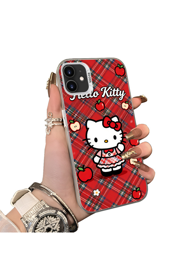 iPhone 12 Mini Compatible Silicone Edge Hard Back Case Kitty Pattern Loving Couple Phone Case