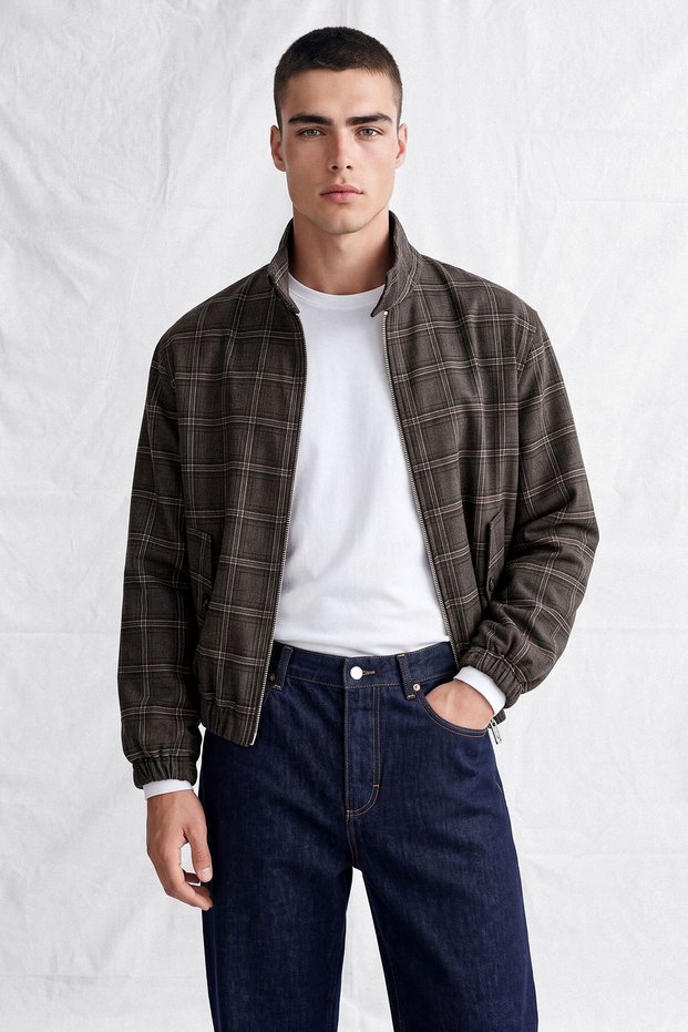 Men's Tika Plaid Pattern Jacket Brown Color