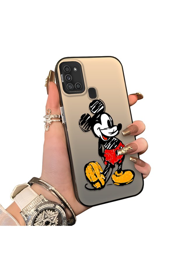 Samsung Galaxy A21S Compatible Silicone Edge Hard Back Case Mickey Patterned Couple Phone Case
