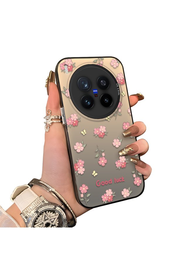 Vivo X300 Pro Compatible Silicone Edge Hard Back Case Floral Pattern Couple Phone Case