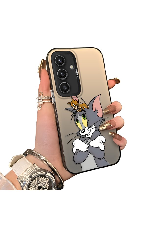 Samsung Galaxy S24 Compatible Silicone Edge Hard Back Case Mouse Patterned Couple Phone Case