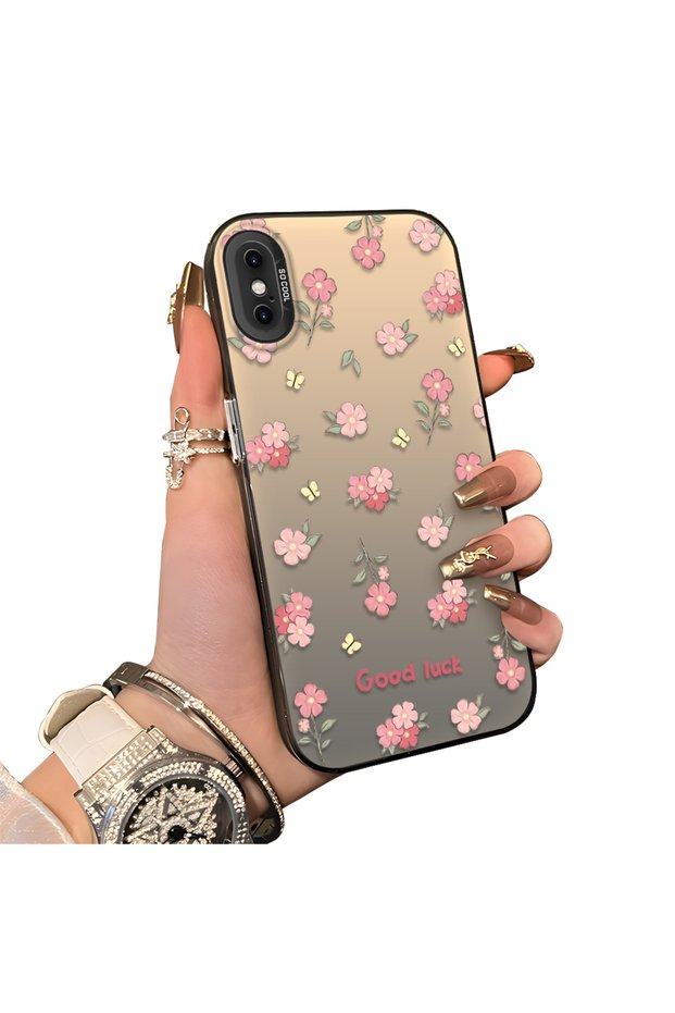 iPhone XS Compatible Silicone Edge Hard Back Case Floral Pattern Lover Couple Phone Case