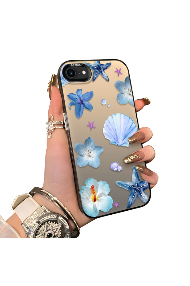 For iPhone Se 2022 Compatible Silicone Edge Hard Back Case Sea Star Pattern Phone Case