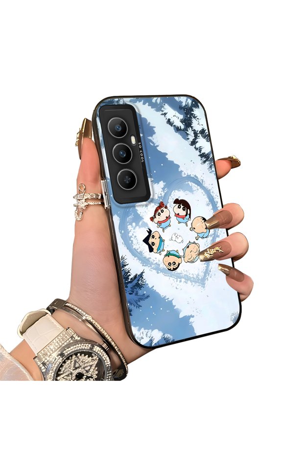 حافظة هاتف متوافقة مع Realme C65 مصنوعة من السيليكون بحافة صلبة وخلفية صلبة بنمط الرسوم المتحركة للزوجين