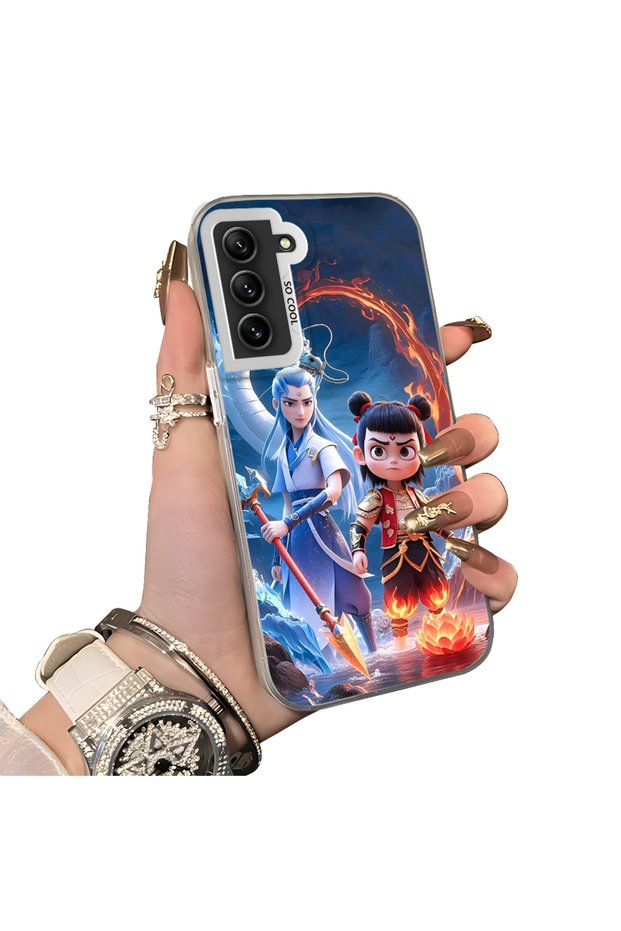 For Samsung Galaxy S21 Fe Compatible Silicone Edge Hard Back Case Nezha Patterned Couple Phone Case