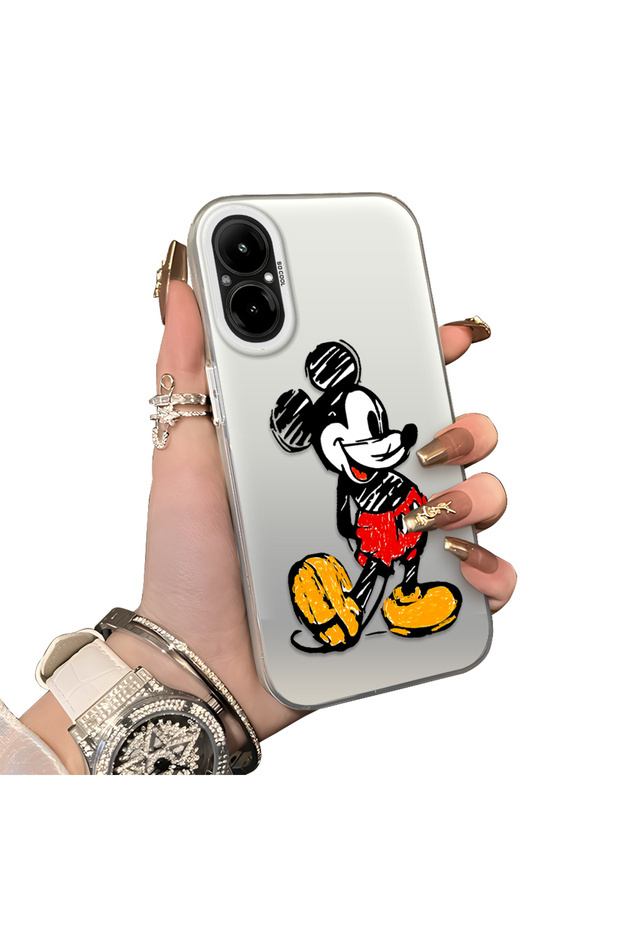 Realme 12 Lite Compatible Silicone Edge Hard Back Case Mickey Patterned Couple Phone Case