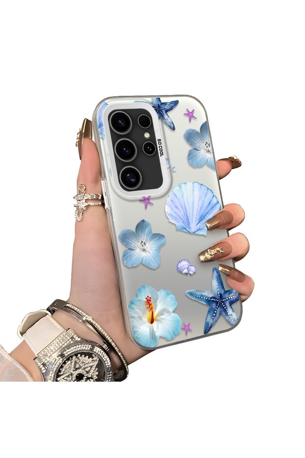 Samsung Galaxy S24 Ultra Compatible Silicone Edge Hard Back Case Sea Star Pattern Phone Case