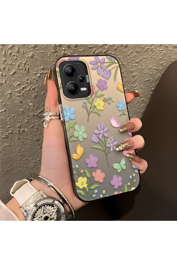 Redmi Note 12 5g Compatible Colorful Flower and Butterfly Case, Shock Absorbing Structure, Matte Texture