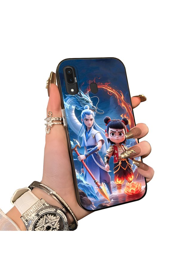 Samsung Galaxy A20 Compatible Silicone Edge Hard Back Case Nezha Patterned Lover Couple Phone Case
