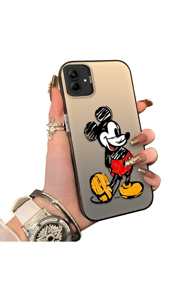 Samsung Galaxy A04E Compatible Silicone Edge Hard Back Case Mickey Patterned Couple Phone Case