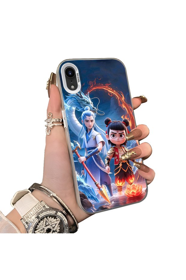 حافظة هاتف من السيليكون متوافقة مع هاتف iPhone XR، حافظة خلفية صلبة من السيليكون بنمط Nezha، حافظة هاتف للزوجين