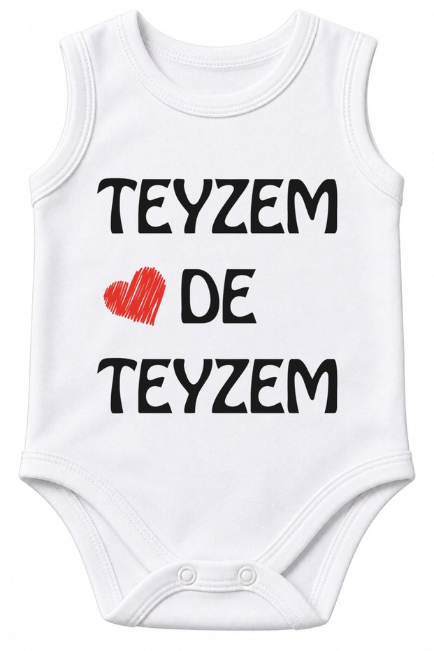 Teyzem De Teyzem Written 100% Cotton Printed Baby Bodysuit Short Sleeve