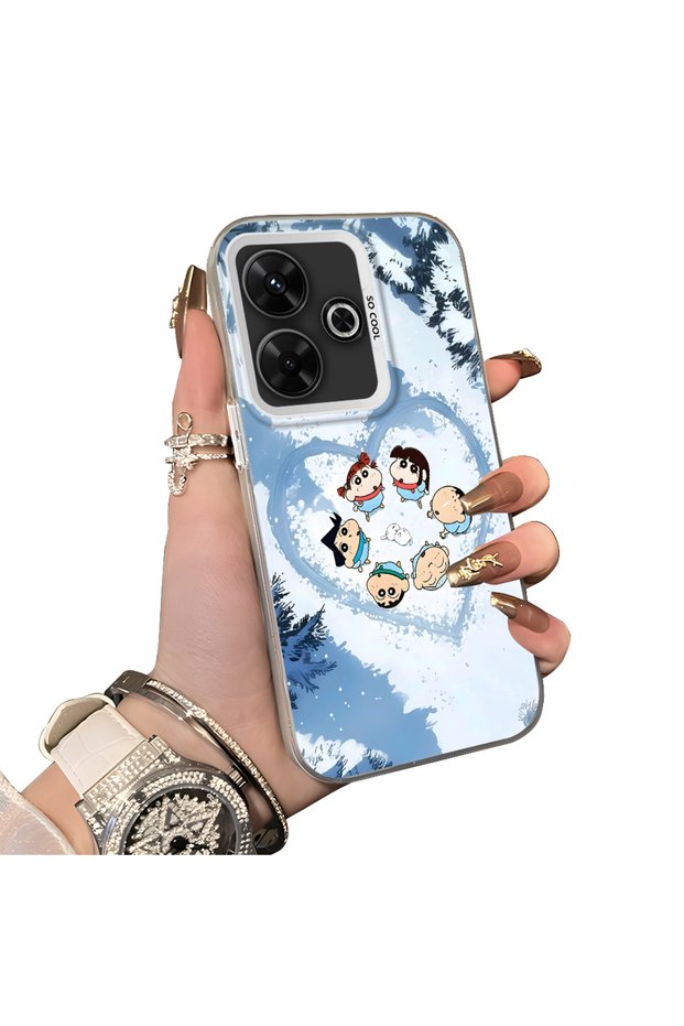 Poco M6 Compatible Silicone Edge Hard Back Case Anime Pattern Couple Phone Case
