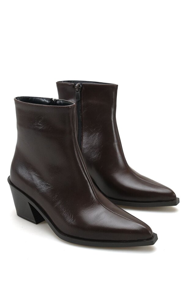 Women's Valore Short Heeled Short Boots - Brown-Patent Leather