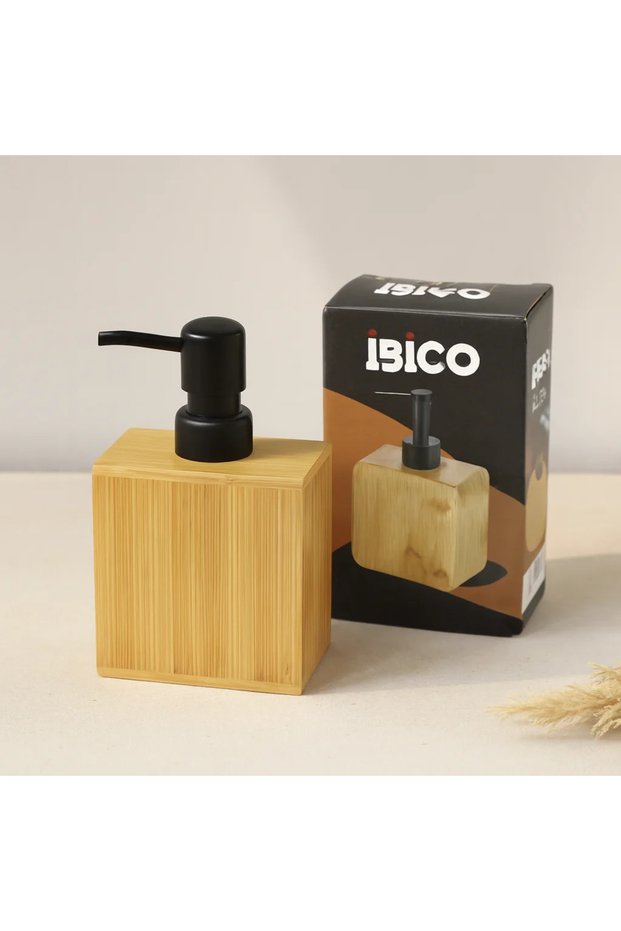 Wooden Bamboo Rectangular Liquid Soap Dispenser - Black Pump