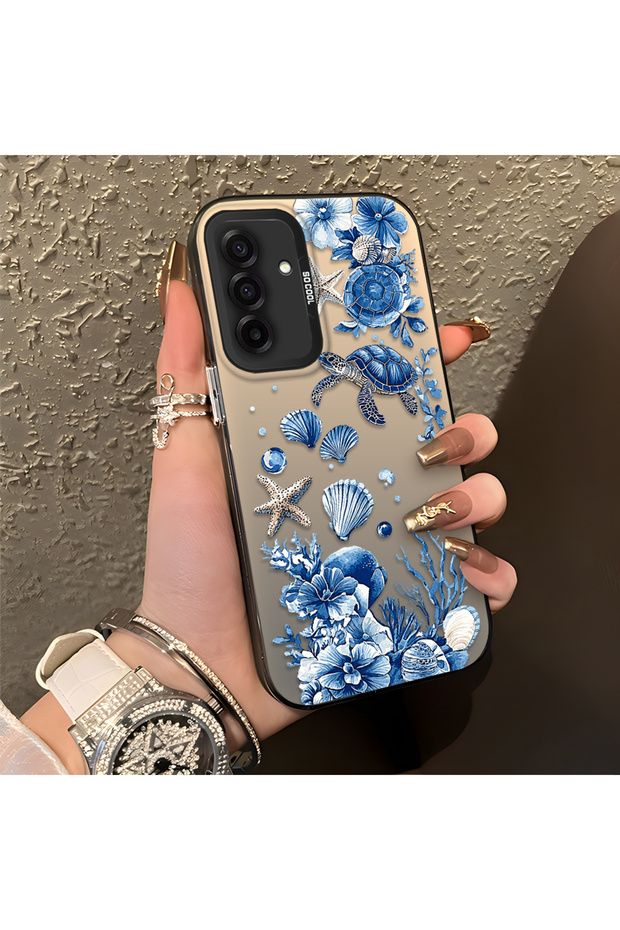 Samsung Galaxy A26 Compatible Blue Turtle, Shell and Coral Pattern Cover, Shock-Absorbing Structure