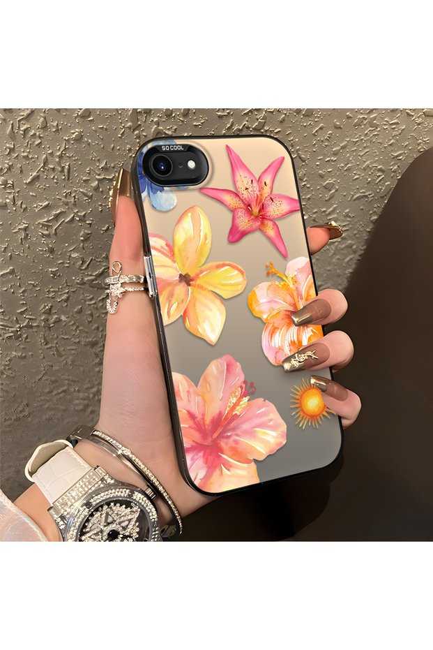 iPhone 7/8/Se 2020 2022 Compatible Watercolor Tropical Flower and Sun Pattern Phone Case, Shock Protection