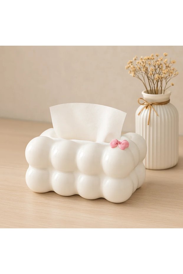 White Cloud Patterned Desktop Napkin Holder 19X12.5X8.5 cm Bzeldr05