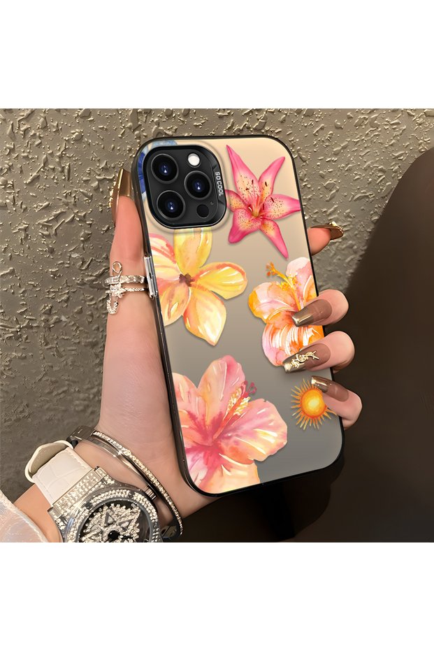 iPhone 13 Pro Compatible Watercolor Tropical Flower and Sun Pattern Phone Case, Shock Protection