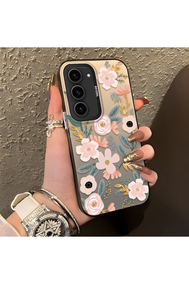 Samsung Galaxy S23 Compatible Pink Spring Flower and Green Leaf Pattern Phone Case, Shock Protection