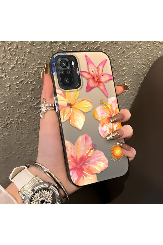 Poco M5S Compatible Watercolor Tropical Flower and Sun Pattern Phone Case, Shock Protection