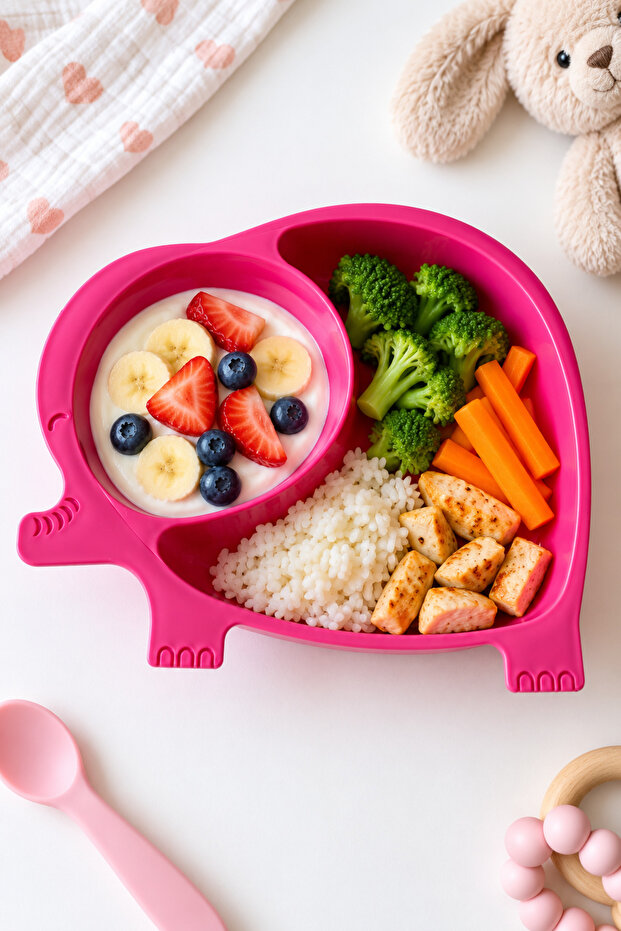 3-Compartment Children's Breakfast and Food Plate with Elephant Figure