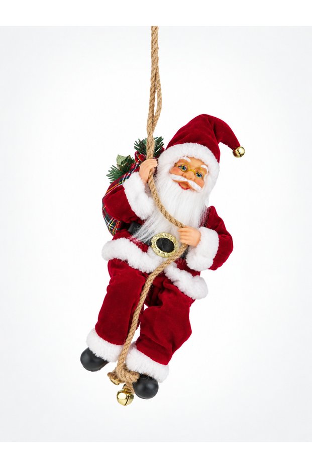Christmas Ornament Santa Claus Figure Climbing the Tree 30 cm Hanging Decoration with Sack