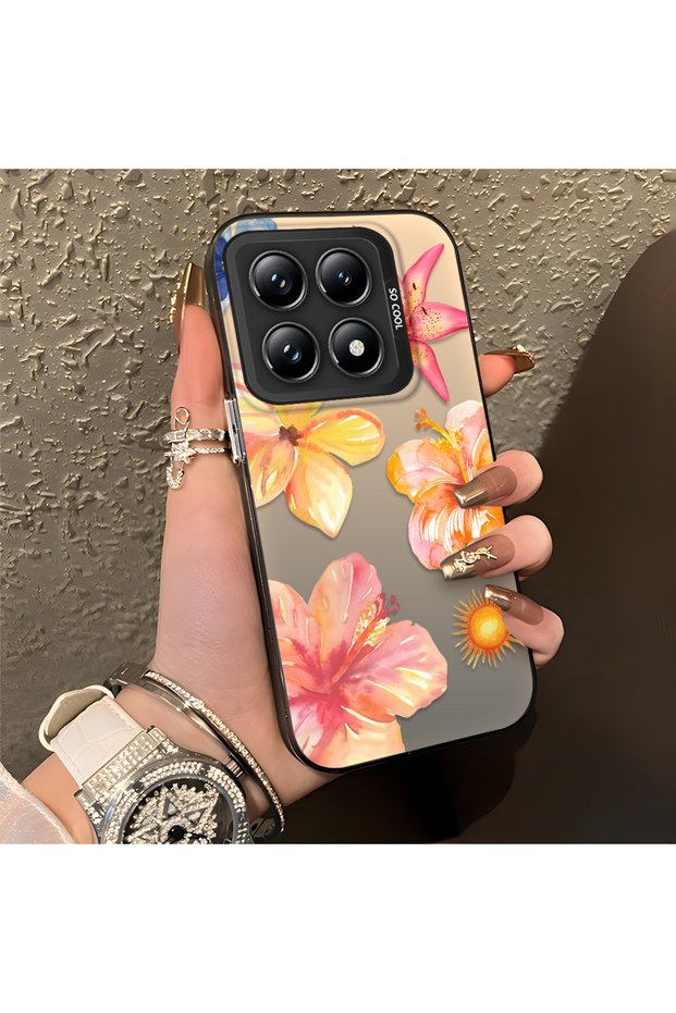 Mi 14t Pro Compatible Watercolor Tropical Flower and Sun Pattern Phone Case, Shock Protection