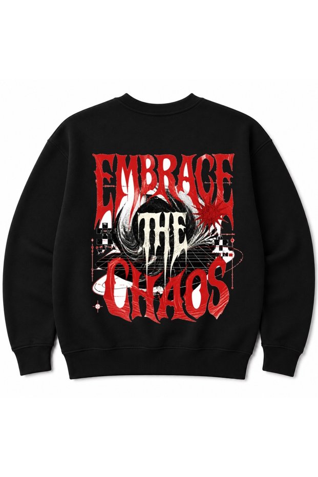 Embrace the Chaos Gothic Abstract Back Print Sweatshirt – Urban Streetwear Graphic Design
