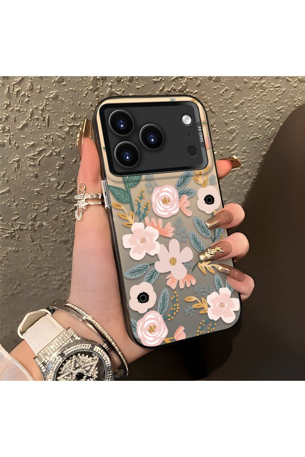 iPhone 17 Pro Max Compatible Pink Spring Flower and Green Leaf Pattern Phone Case, Shock Protection
