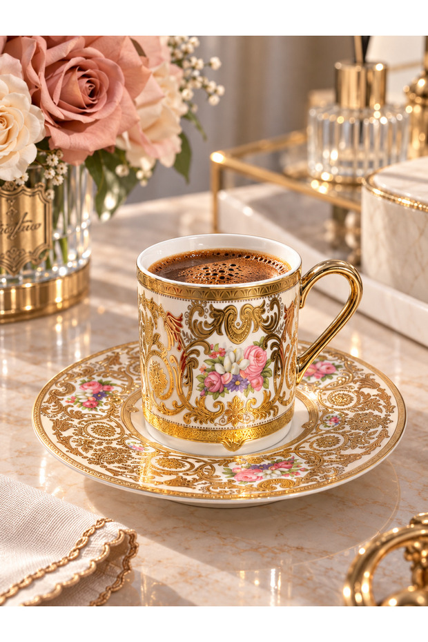 6-Person Porcelain 24K Amora Coffee Cup