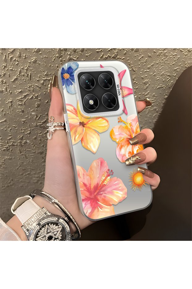 Poco X7 Compatible Watercolor Tropical Flower and Sun Pattern Phone Case, Shock Protection