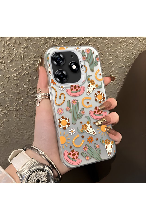 Tecno Spark 10 Pro Compatible Western Cowboy Cactus and Sun Pattern Phone Case, Shock Protection