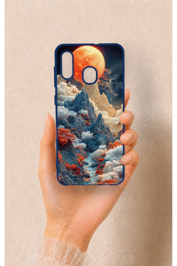 Samsung A20-A30 Compatible Red Moon Patterned Silicone Case