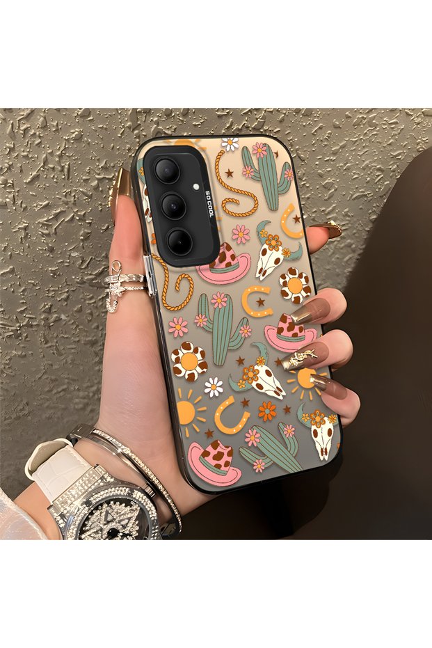 Samsung Galaxy A35 Compatible Western Cowboy Cactus and Sun Pattern Phone Case, Impact Protection