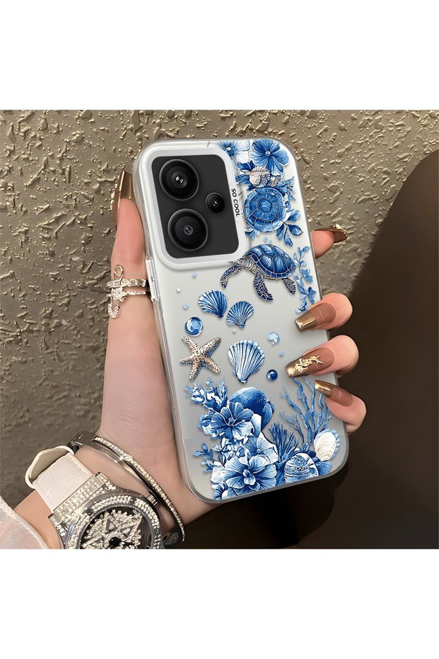 غطاء Redmi Note 13 Pro Plus+ 5G متوافق مع تصميم السلحفاة الزرقاء والصدف والمرجان، هيكل ممتص للصدمات