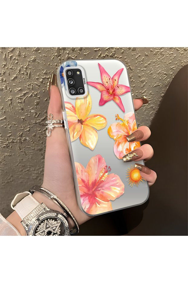 Samsung Galaxy A31 Compatible Watercolor Tropical Flower and Sun Pattern Phone Case, Shock Protection