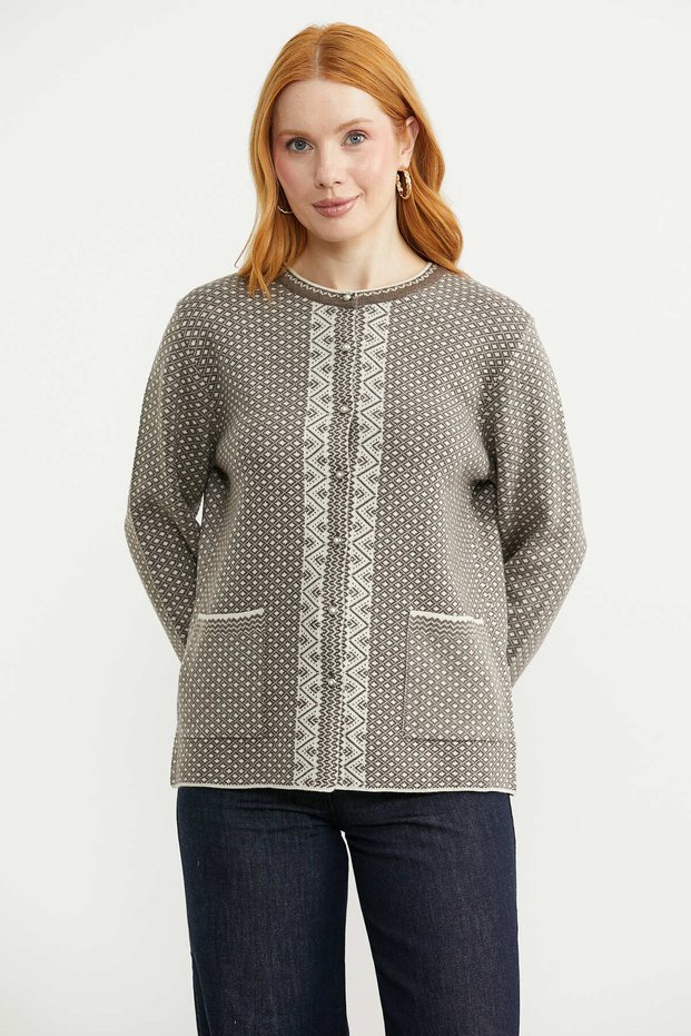 Motif Detailed Wool Knitwear Jacket - Milk Coffee