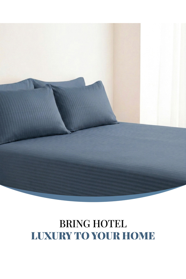 210TC Cotton Satin Double Stripes Bed Sheet Set 3PC | Soft Breathable Satin Flat Sheet 206x250 cm | OEKO-TEX & ECAS Certified