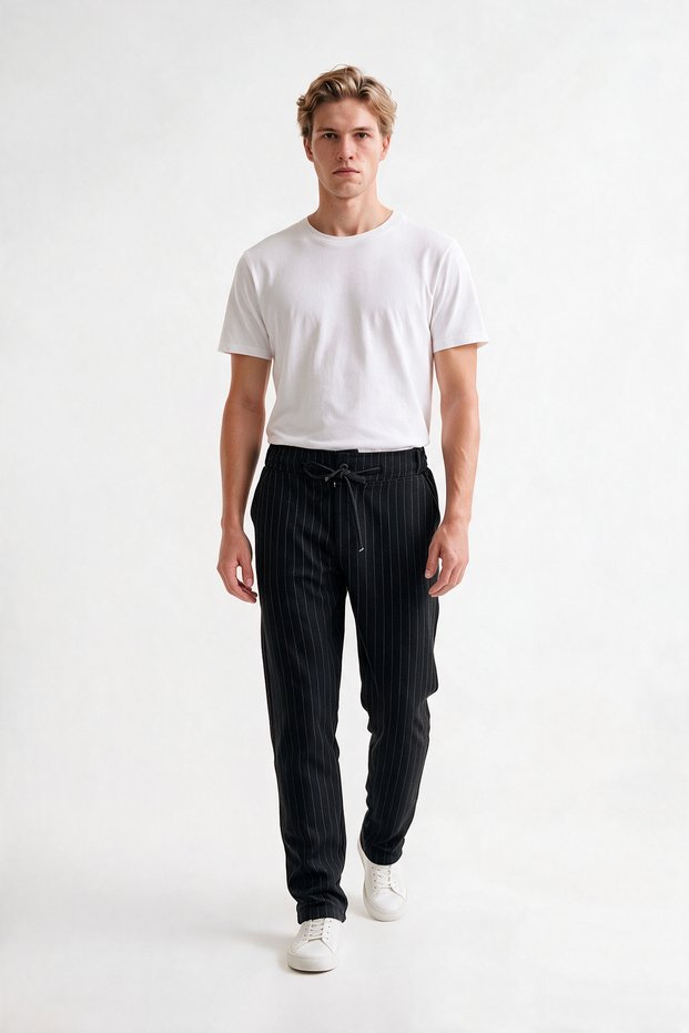 Men's Jogger Striped Trousers with Zipper and Button Back Pockets Regular Fit