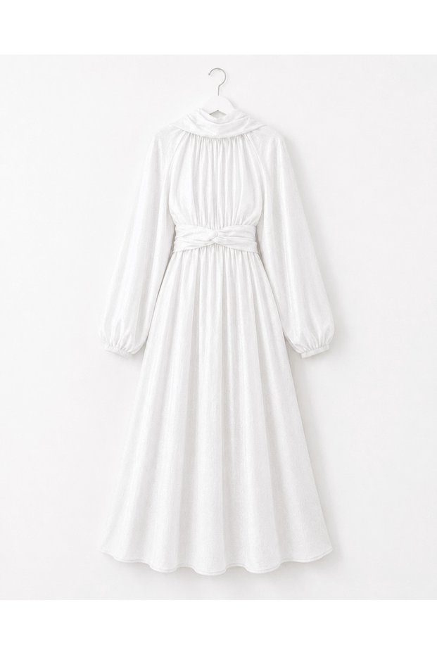 Shimmering Belted Dress - 5169 - White