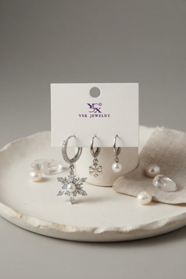 Brass Silver Color Snowflake Model Women's Earring Set