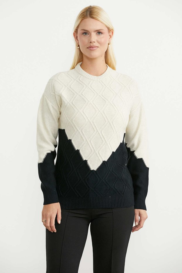 Round Neck Color Gradient Knitwear Sweater - Black