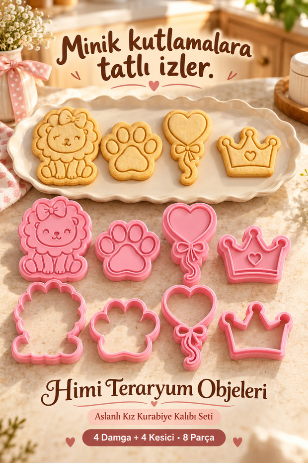 Lion Cookie Cutter and Stamp Set Girl's Birthday Safari Bow Paw Crown