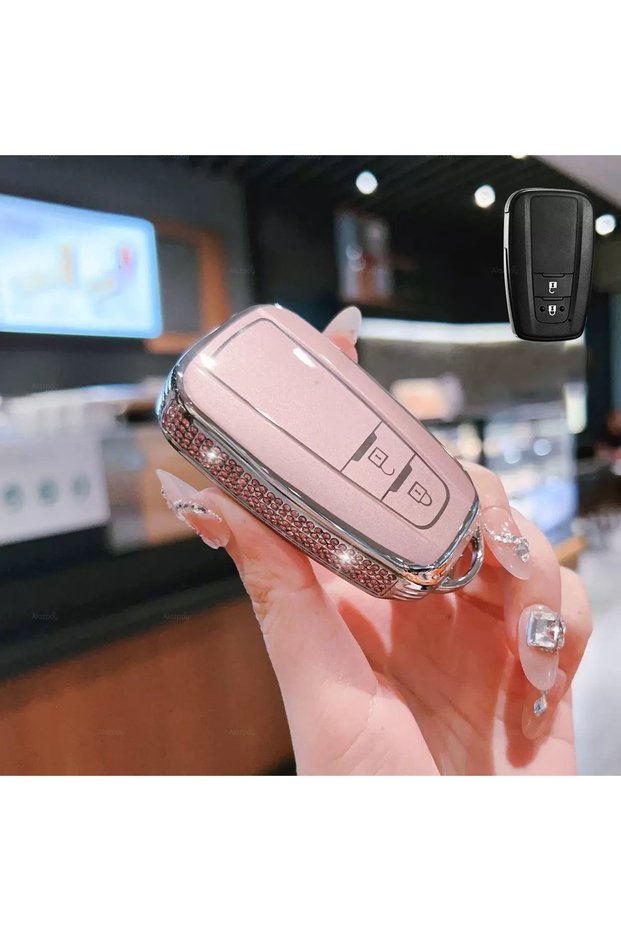Toyota Compatible C-Hr, Corolla, Rav4, Camry, Land, Cruiser, Prius, Prado, Stone Edge Tpu Key Case Cover (Pink)