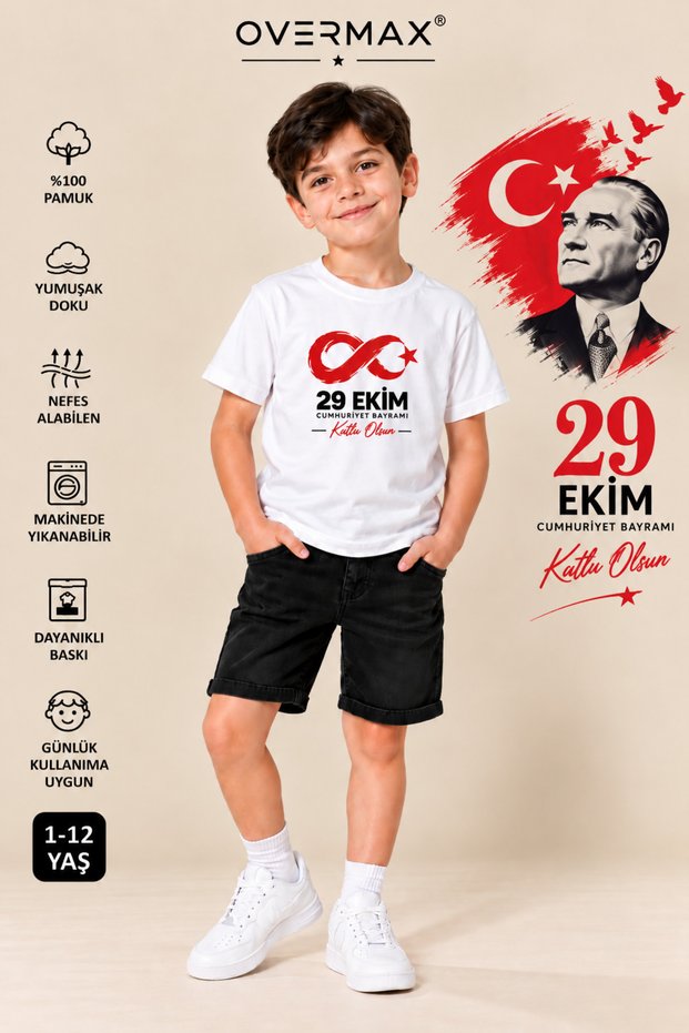29 October Republic Day Children's T-Shirt | Ataturk and Infinity Printed | Girl Boy Child | 1-12 Years Old